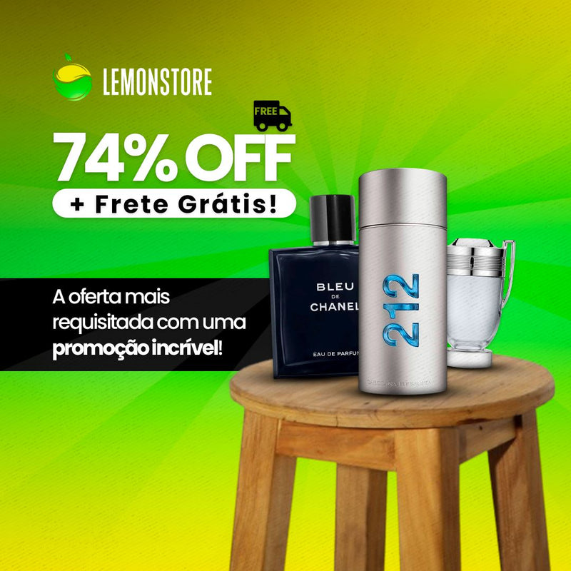 Combo 3 Perfumes Masculinos - Bleu de Chanel, Invictus e 212 Men (100ml) - Oferta Exclusiva Perfume Masculino Lemon Store 